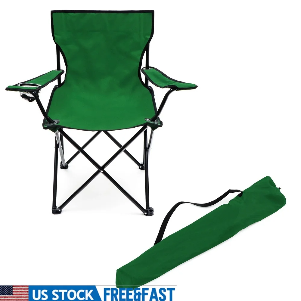 

Portable Folding Camping Chair with Cup Holder Sturdy Steel Tubing 600D Polyester Weather Resistant Outdoor Beach Events
