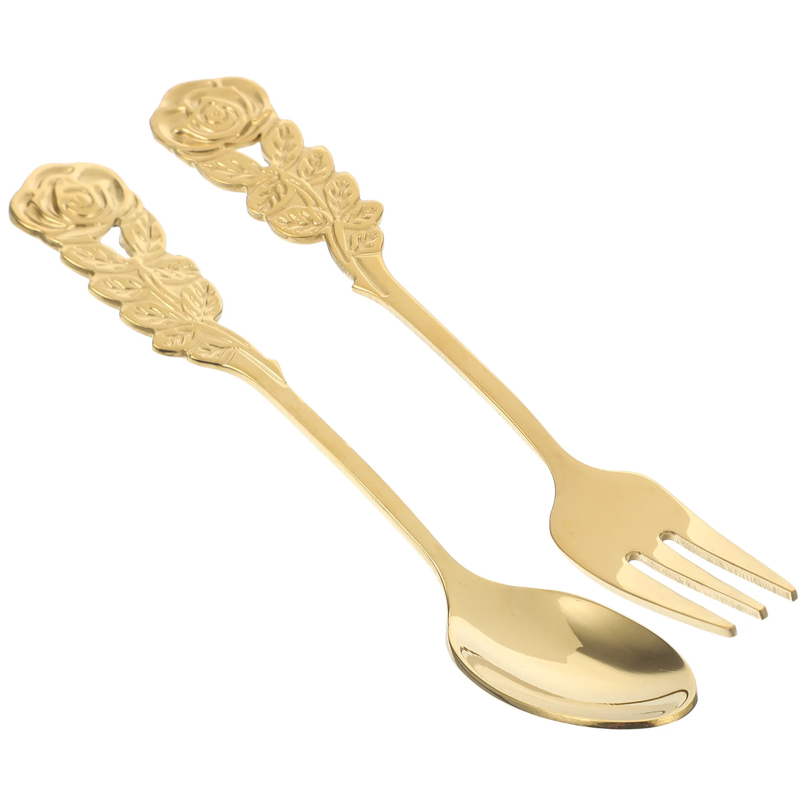 

Stainless Steel Cutlery Set Rose Decor Dessert Spoon Fruit Fork Coffee Utensils Kitchen Restaurant Home Outdoor Travel