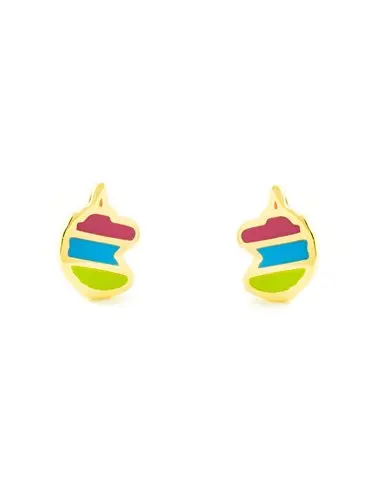 Earrings girl gold 9k unicorn enamel Multicolor