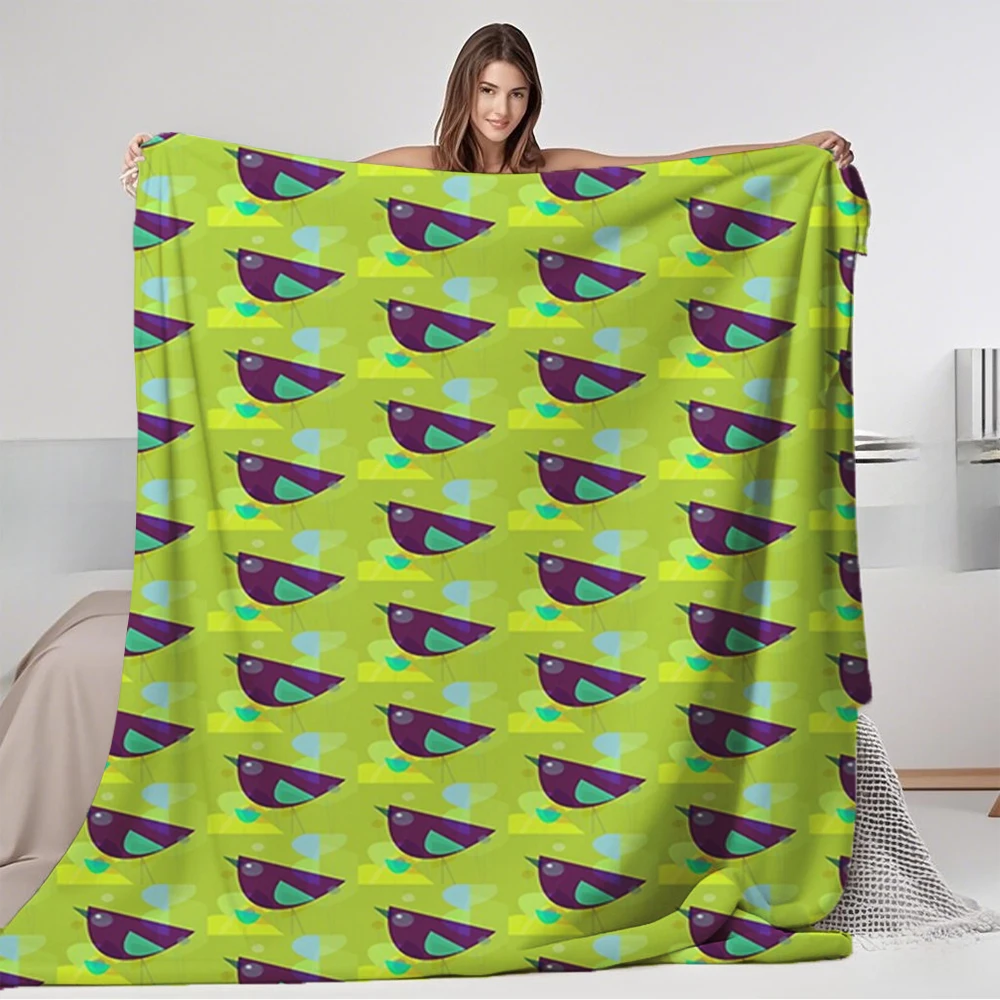 

Modern Minimalist Flannel Soft Blanket Abstract Purple Bird Bedspread Quilted Bed Runner Blankets For Office Workers Bathroom