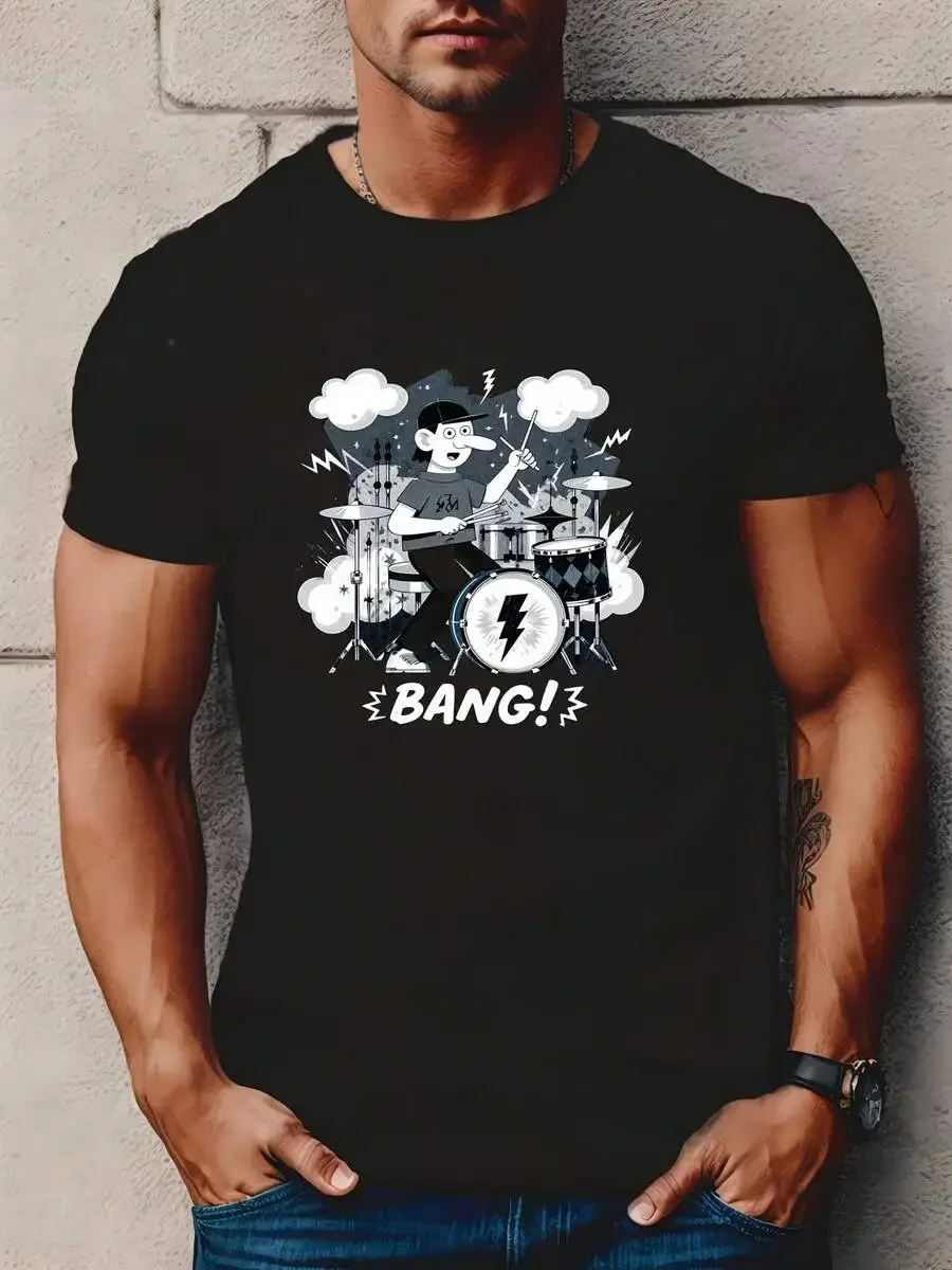 180g Drummer T-Shirt - BANG!Dad Birthday Gift Men's Vintage Rock Tee For Summer Family Reunion Party