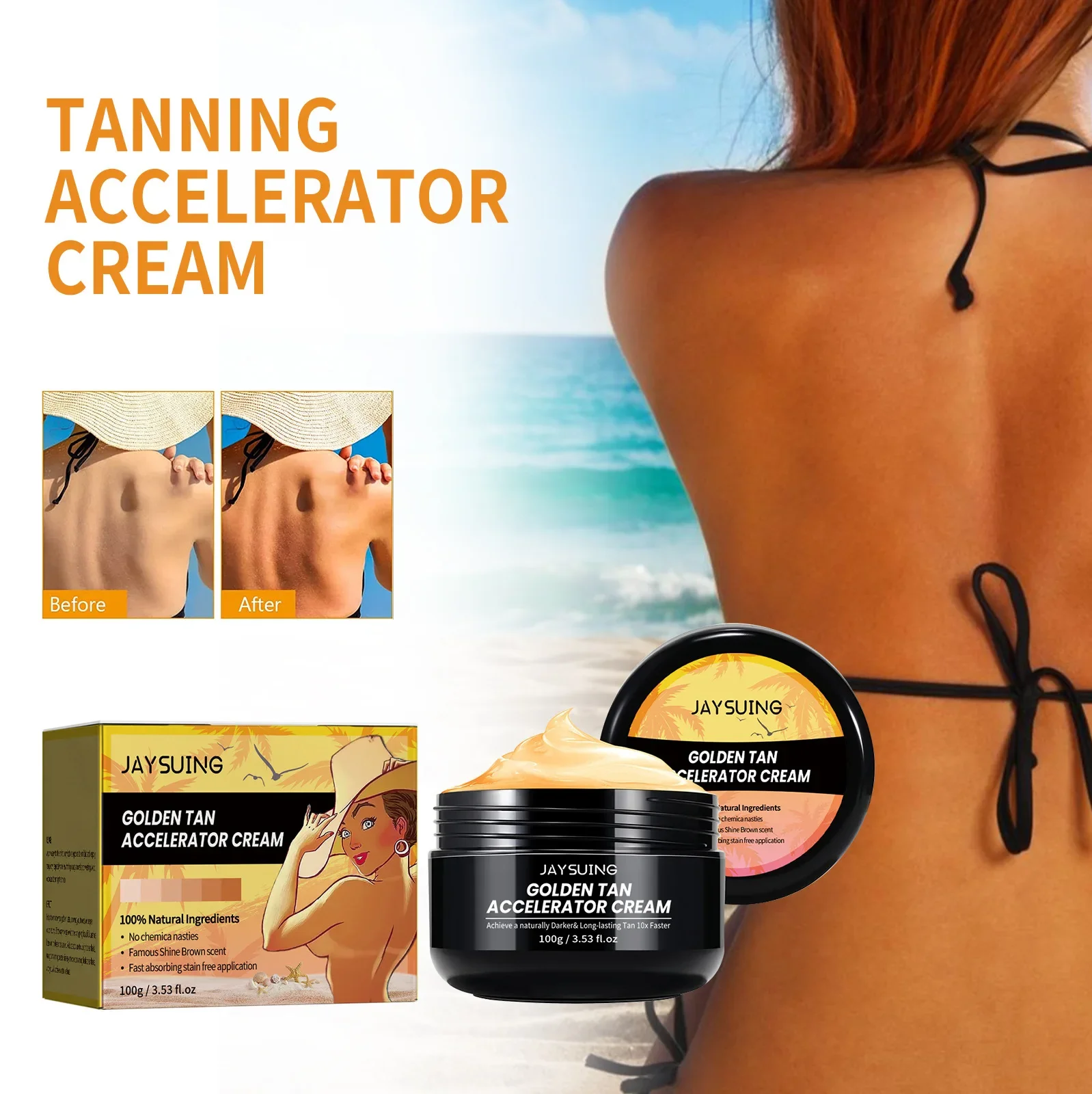 Quick Tanning Cream Intensive Bronzing Skin Sunless Booster Tanners Long Lasting Self Tan Lotion Summer Beach Bronzer Cream 100g