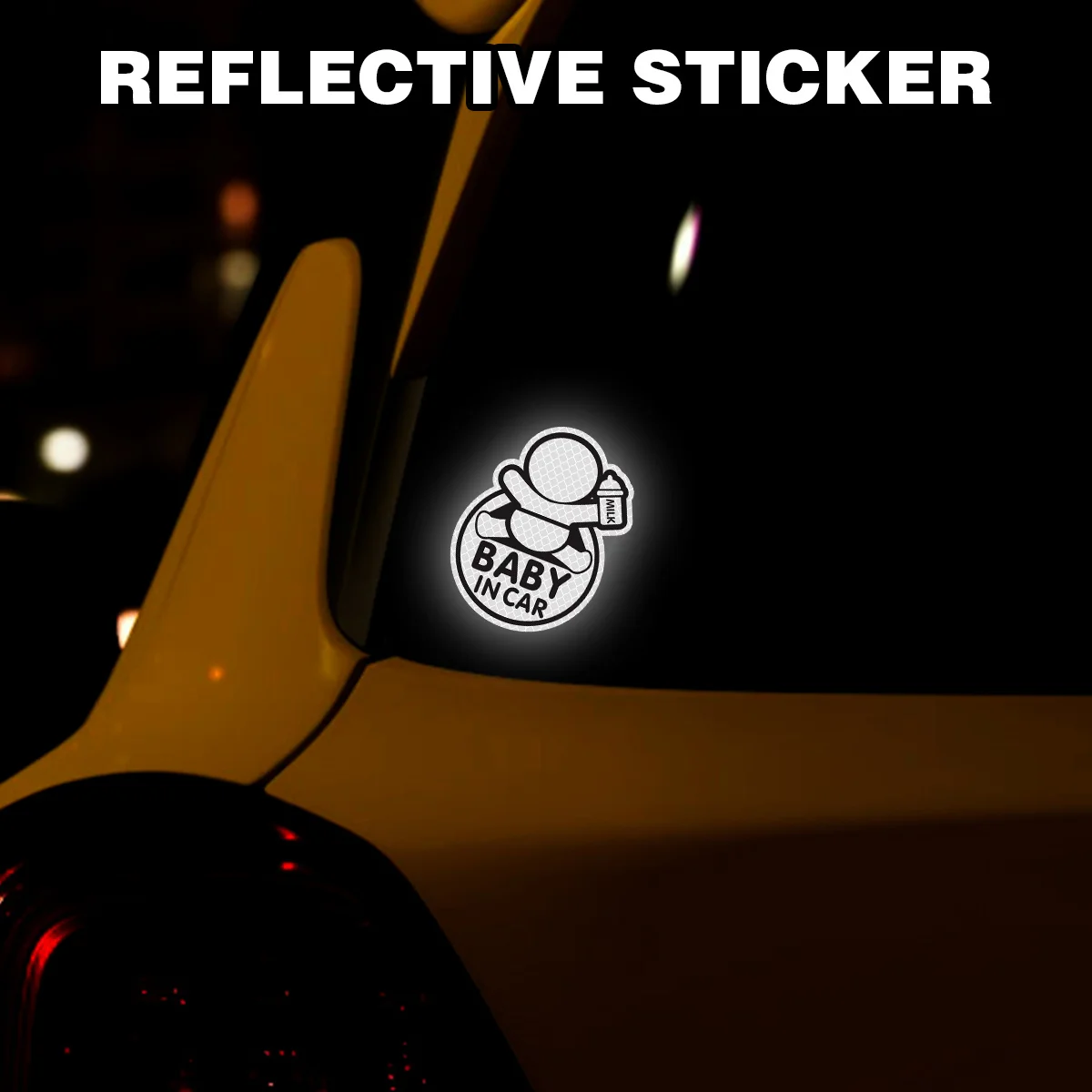Baby On Board Reflective Car Sticker High Visibility Vinyl Decal Cartoon Safety Warning Window Bumper Night Driving Decor