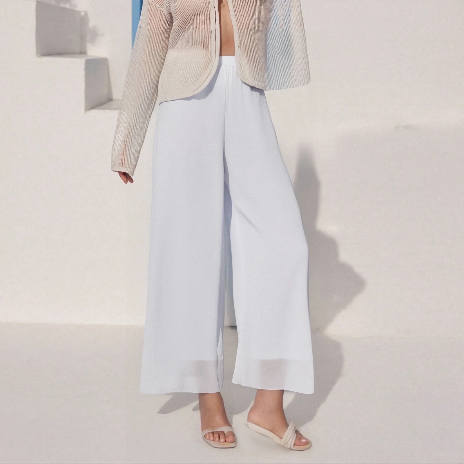 

Весенне-летние шифоновые повседневные спортивные штаны, женские широкие брюки, однотонные брюки с эластичной резинкой на талии