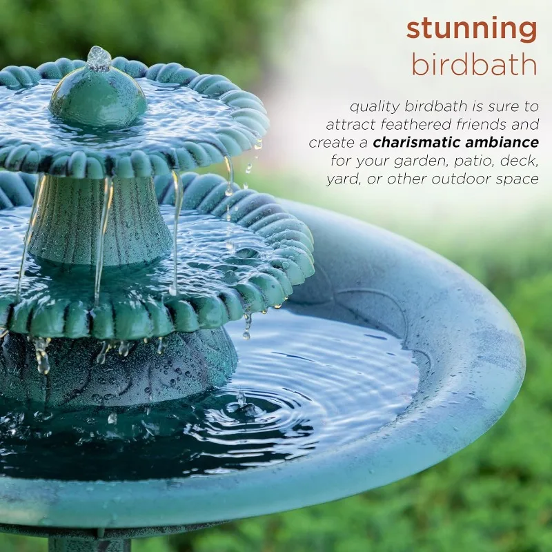 Outdoor Floor 3-Tiered Pedestal Water Fountain and Birdbath, Pedestal Waterfall Fountain, 35