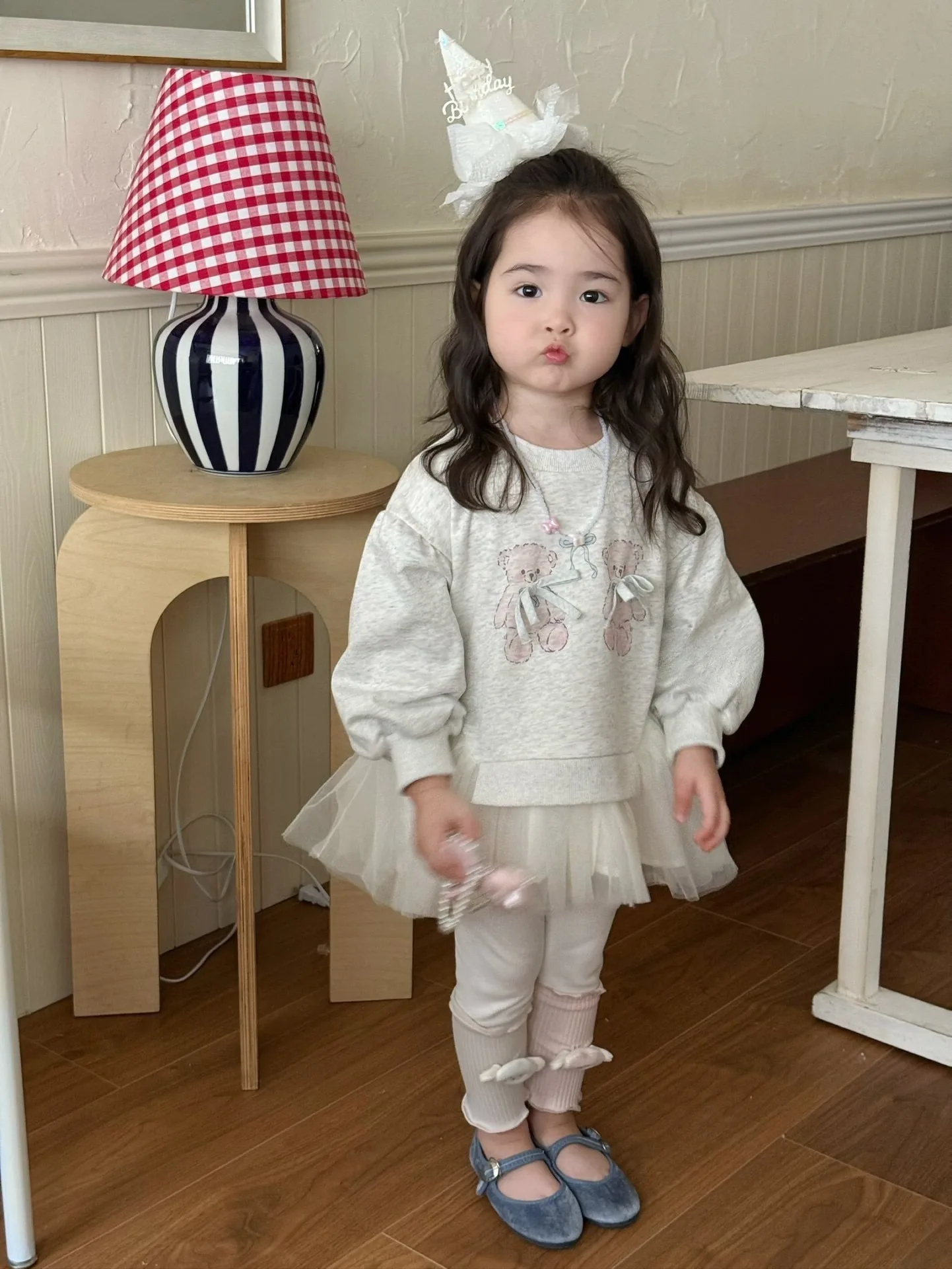 Autumn Kids Baby Girls Tops New Bear Printed Bowknot Mesh Round Neck Baby Girls Sweatshirts Splicing Color Toddler Girls Pants