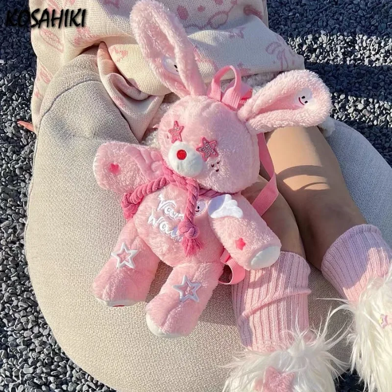

Y2k Aesthetic Lolita Cartoon Kawaii Backpack Sweet Cute Fluffy Rabbit Girls Schoolbags Women Fashion Preppy Chic Star Backpacks