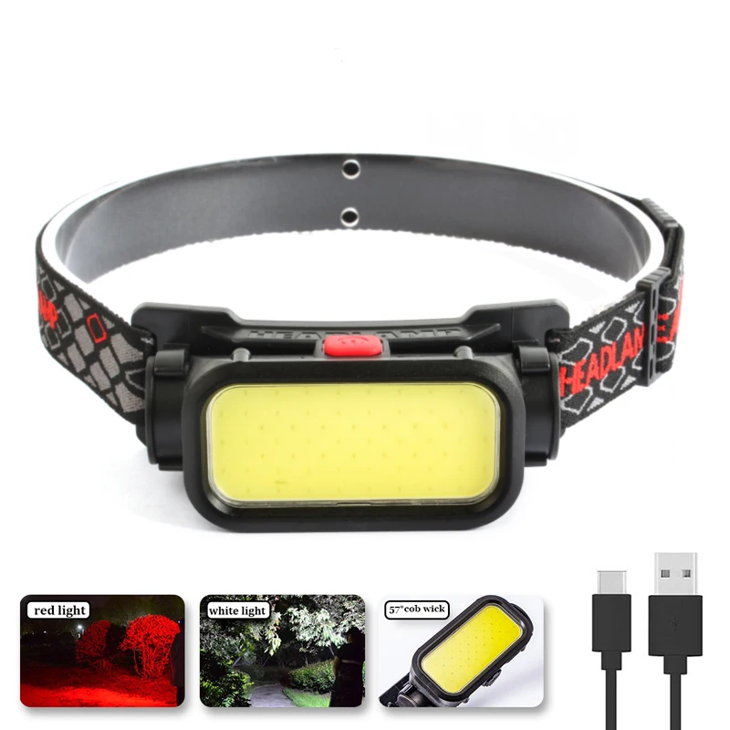 Portable Powerful LED Headlamp COB USB Rechargeable Headlight Built-in Battery Waterproof Head Torch Head Lamp