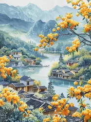 9ct 60x80cm Countryside Embroidery DIY Chinese Style Printed Kits Cross Stitch Needlework Set Home Decor Crafts 55 Colors