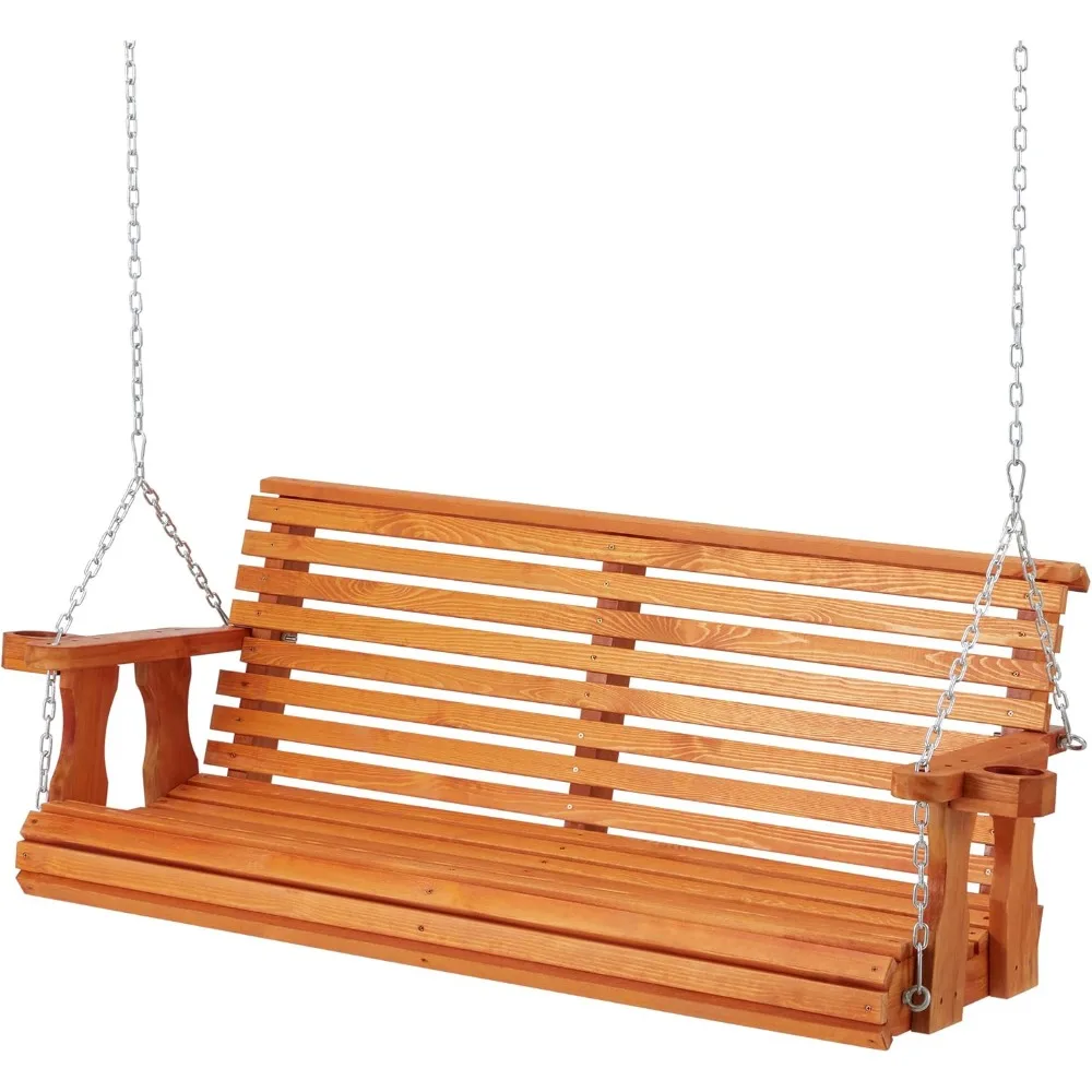 

Upgraded 2-3 Person Wooden Porch Swing, Outdoor Wooden Swing with Hanging Chains, Heavy Duty 800 LBS Capacity Porch Swing