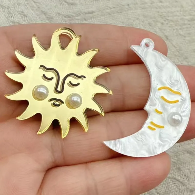 10pcs Acrylic Moon Sun Charm Jewelry Accessories Diy Making Earring Phone Keychain Bracelet Pendant Craft Supplies