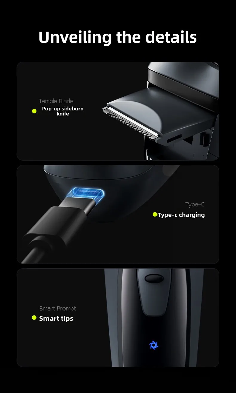 ENCHEN BlackStone Men Electric Shaver 3D Floating Head Anti Pinch 1H Fast Charge Pop Up Sideburn Trimmer Portable Beard Razor