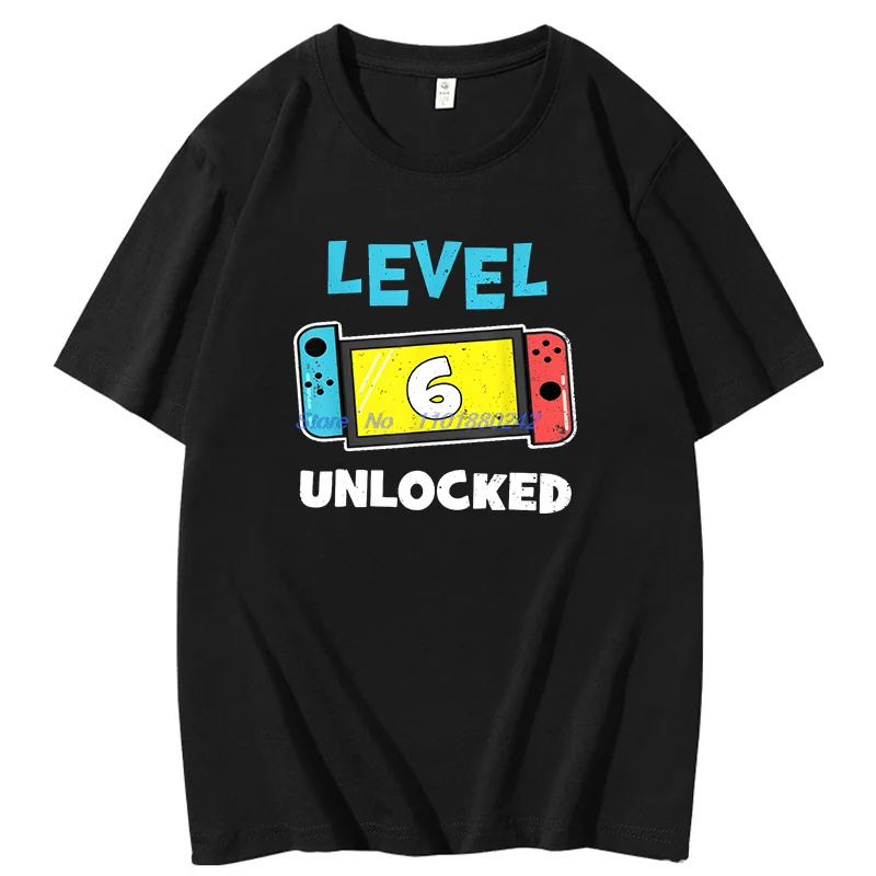 Level 6 Unlocked Gamer Summer Cotton T-Shirt Video Game Lovers Graphic T Shirts New Shirts And T-Shirts Unisex Print T Shirt