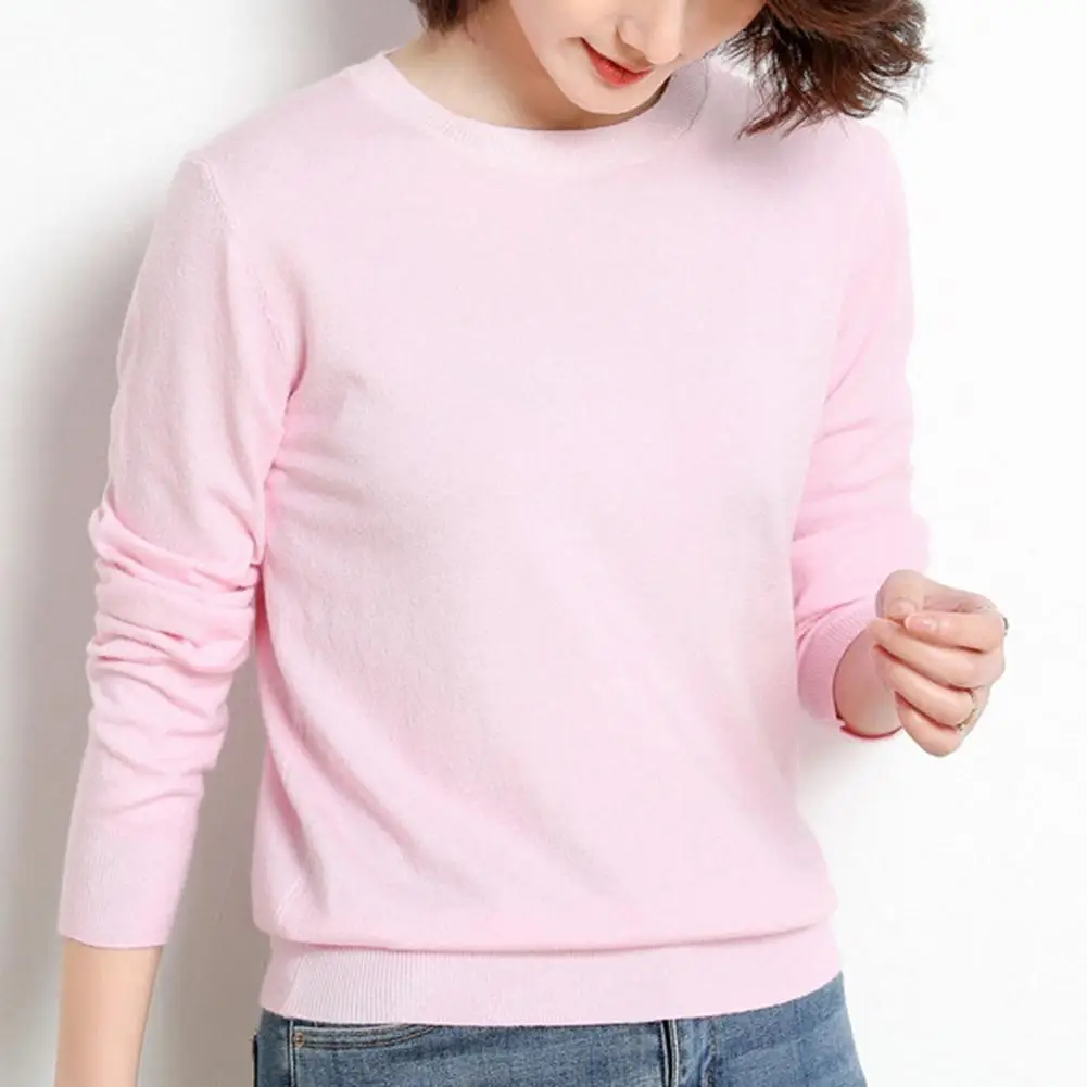 

Autumn Sweater O-Neck Long Sleeves Ribbed Trim Women Knitwear Loose Bottoming 가을 여성 의류