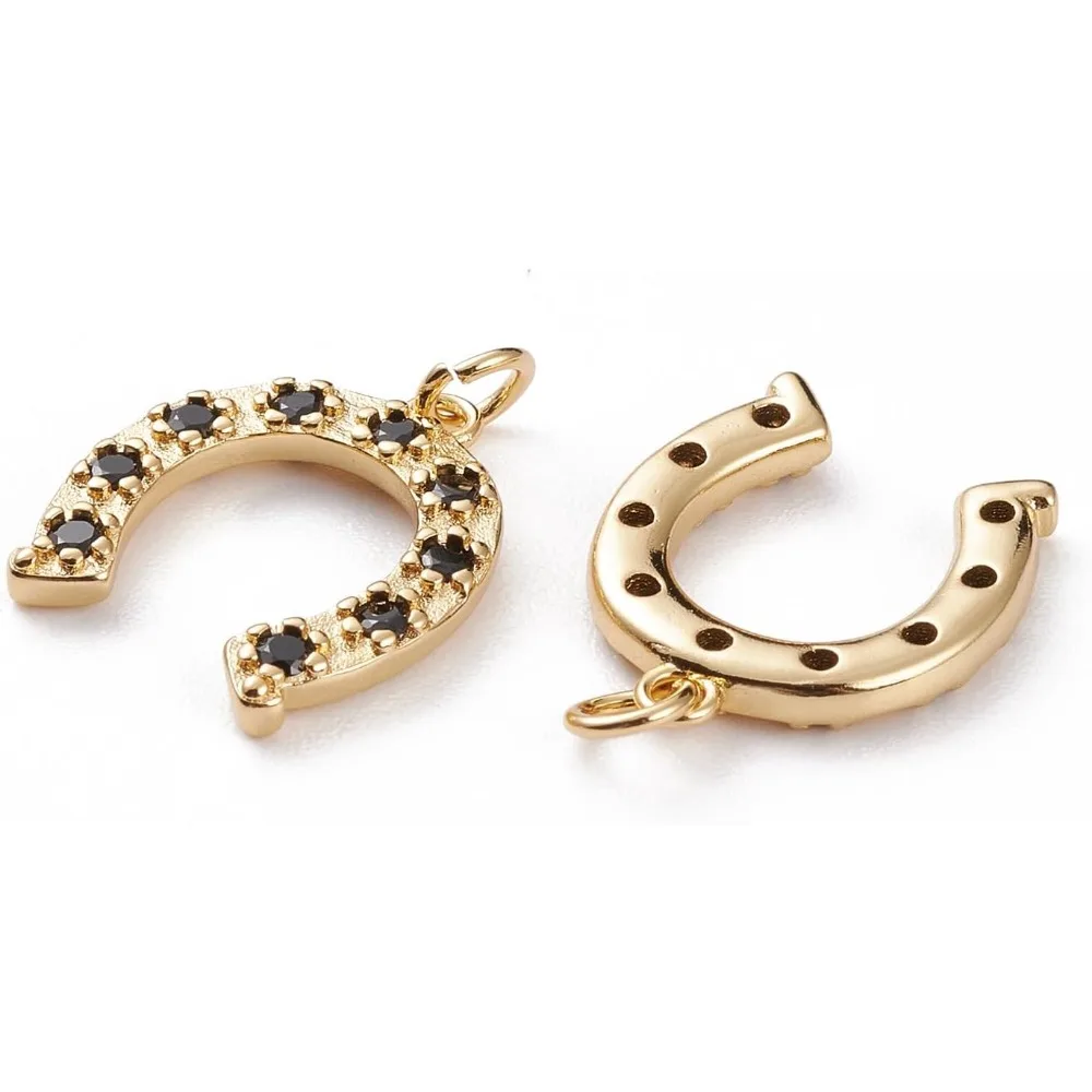 2Pcs Brass Micro Pave Black Cubic Zirconia Pendants with Jump Rings U Shape Pendants Real 18K Gold Plated for Women DIY - view 3
