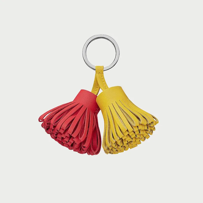 New Grass Skirt Pendant Sheepskin Hand-sewn Color-blocking Double-spike Tassel Bag Hanging Ornament Car Keychain Accessories