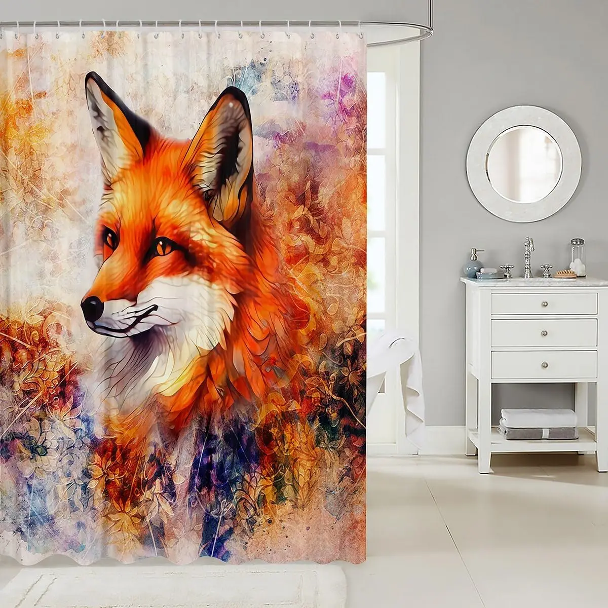 Elegant Waterproof Fox Portrait Shower Curtain Bohemian Woodland Animal Mural Bathroom Home Decor Polyester Tapestry