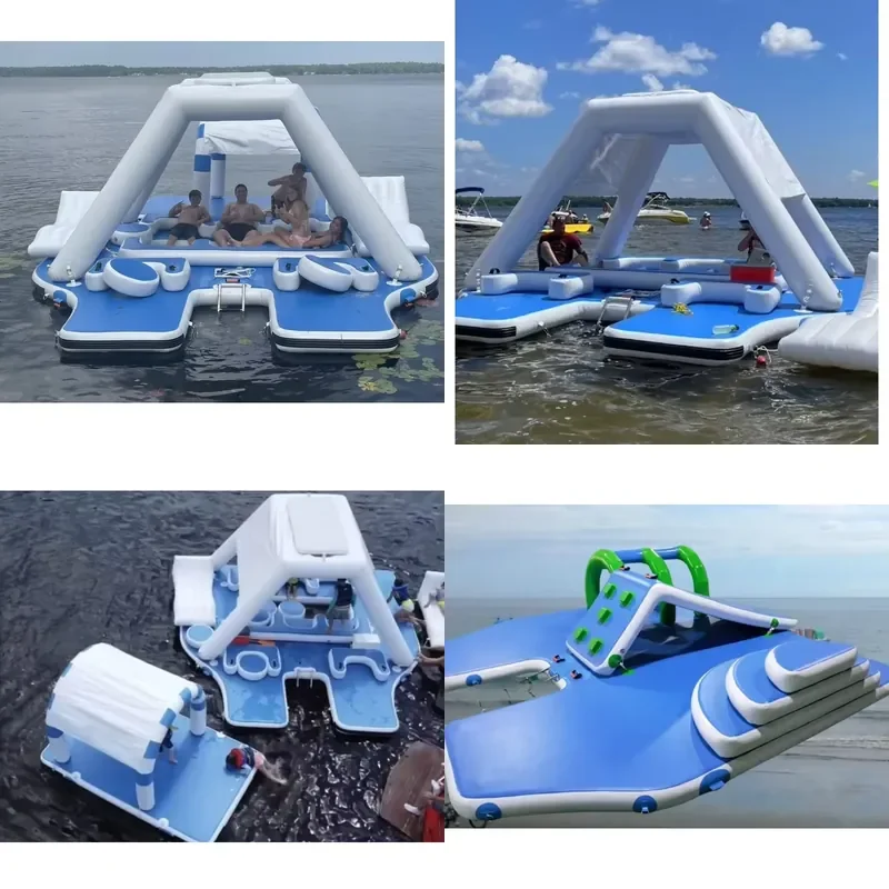 Inflatable Floating Beach Island Water Park for Home Floating Water Sports Game and Play Model Boat for Beach or Pool