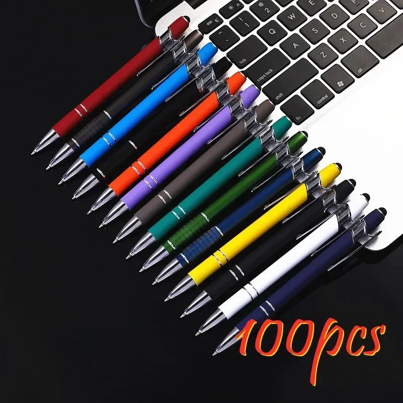 100pcs Metal Ballpoint Pen Touch Screen Pen Office School Advertising Pens Custom Logo Text Engraving Laser Engraving Custom Pen