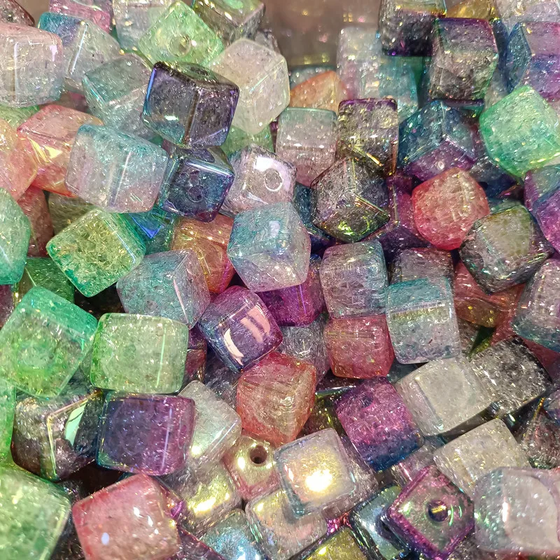 

200Pcs 15mm Ice Crack Gradient Square Beads DIY Handmade Loose Beaded Pen Phone Chain Making Beads Jewelry Accessories