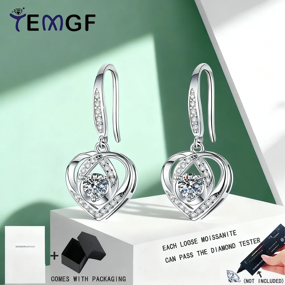 

TEMGF 925 Sterling Silver Love Studs 4mm Moissanite/Zircon Drop Earrings for Women Girl Romantic Sparkle Fine Jewelry 0.6CT/Pair