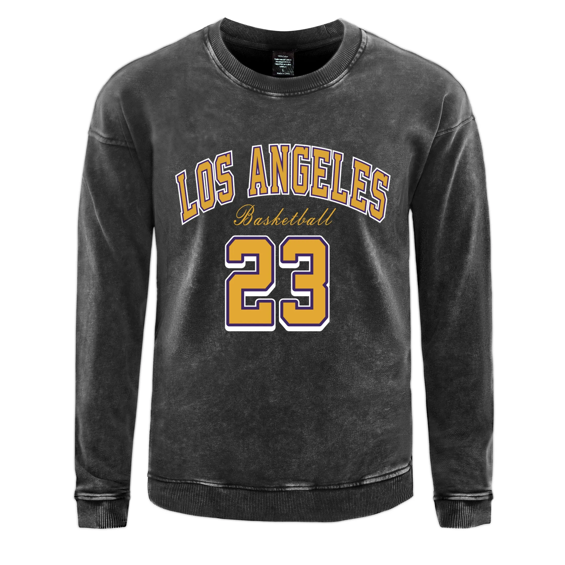 Los Angeles Basketball 23 Printed Men Washed Sweatshirt Harajuku Cotton Top Fashion Loose Couple Streetwear Clothes