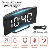 Multifunctional desktop luminous electronic alarm clock creative large screen curved LED home digital mirror clock ornament