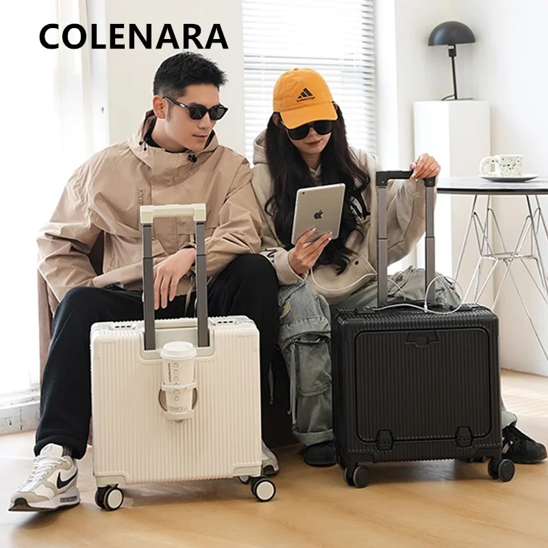 

COLENARA Высокое качество 18-дюймовый чемодан с передним отверстием для ноутбука, посадочный чехол с зарядкой через USB, чемодан на колесике с алюминиевой рамой