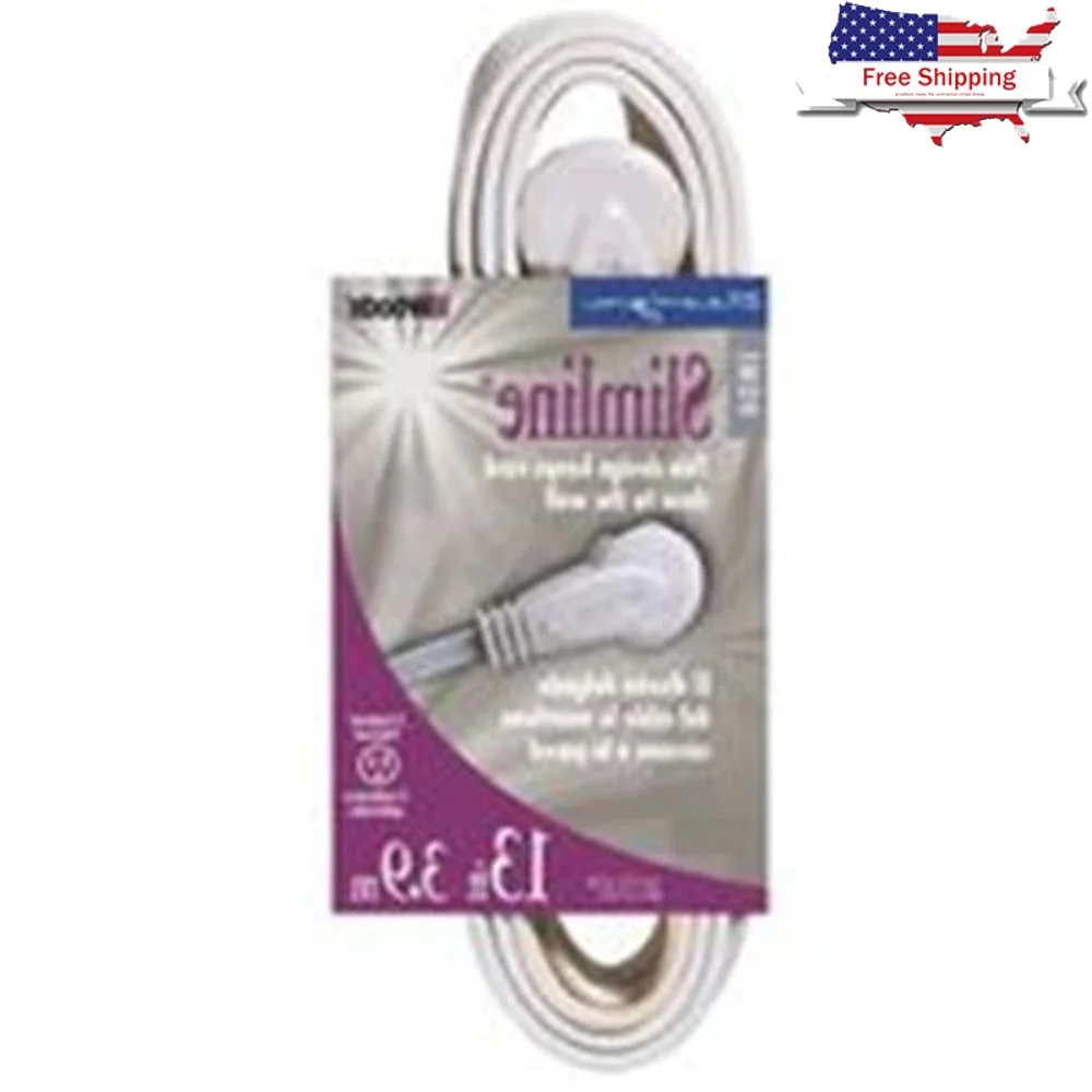 

Slimline 2232, белый угловой плоский удлинитель с плоской вилкой, экономящий место, плоская конструкция, 3 заземляемые розетки, внесен в список UL