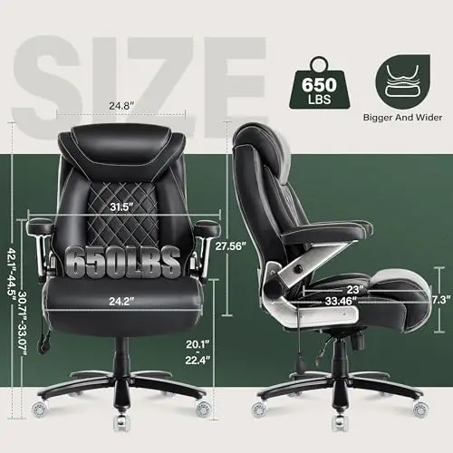 Big & Tall Office Chair 650lbs, Adjustable Lumbar Airbag, Extra Wide, Heavy Duty Gaming Chair