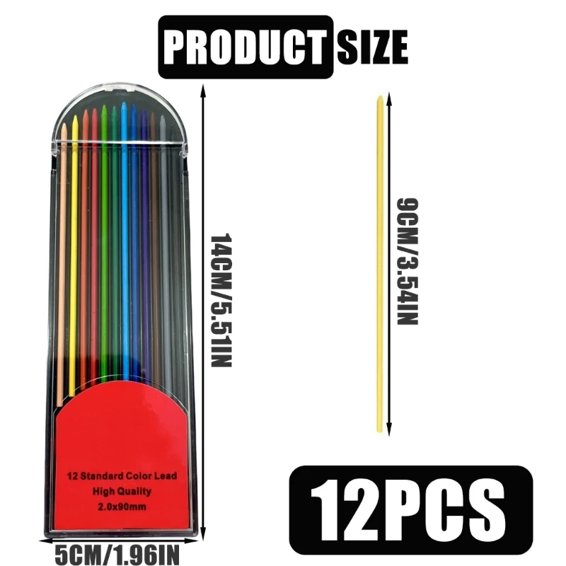 12本 2.0MM 厚手色鉛筆リフィル 2.0MM 自動シャープペンシル、木工鉛筆アート描画用