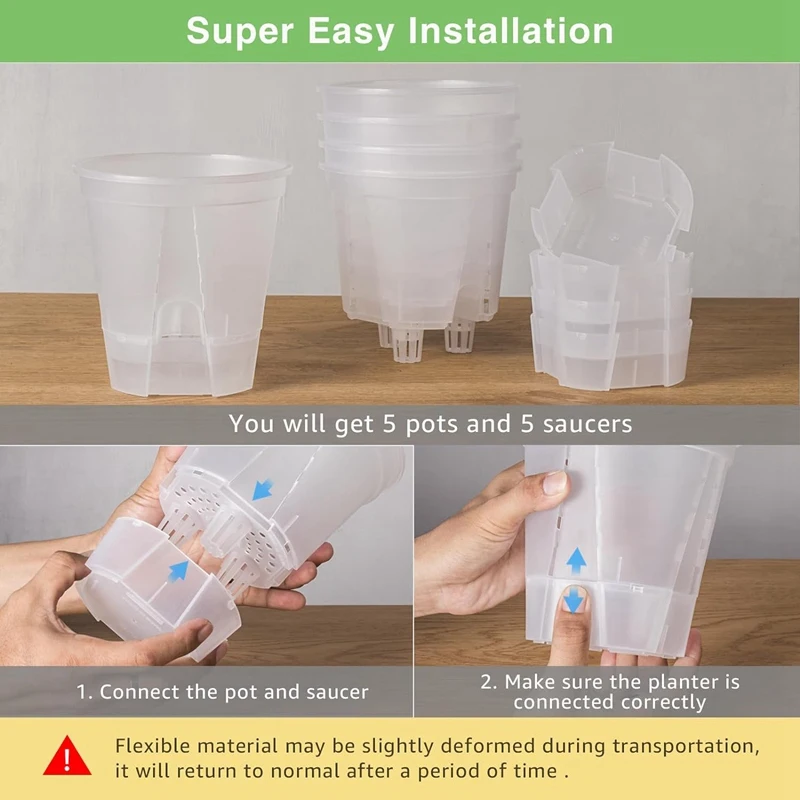 6 Inch Transparent Plastic Nursery Plant Pots Plastic Garden Pots Self Watering Planters 5 Pack With Deep Reservior