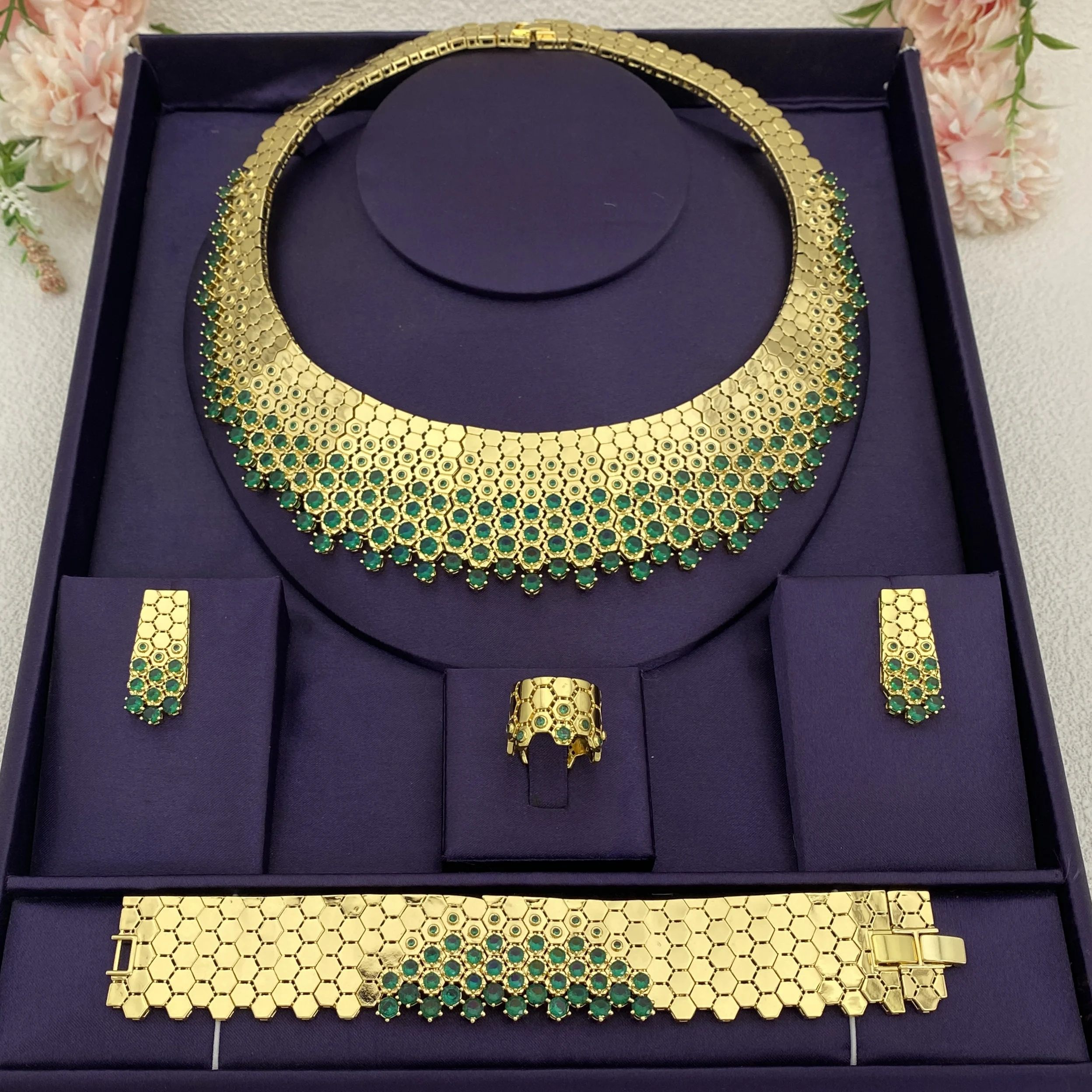 

Наборы HY из полусапфирового синего камня, женские вечеринки, роскошные ожерелья, браслеты, серьги, кольца, бестселлеры в Аравии и Нигером