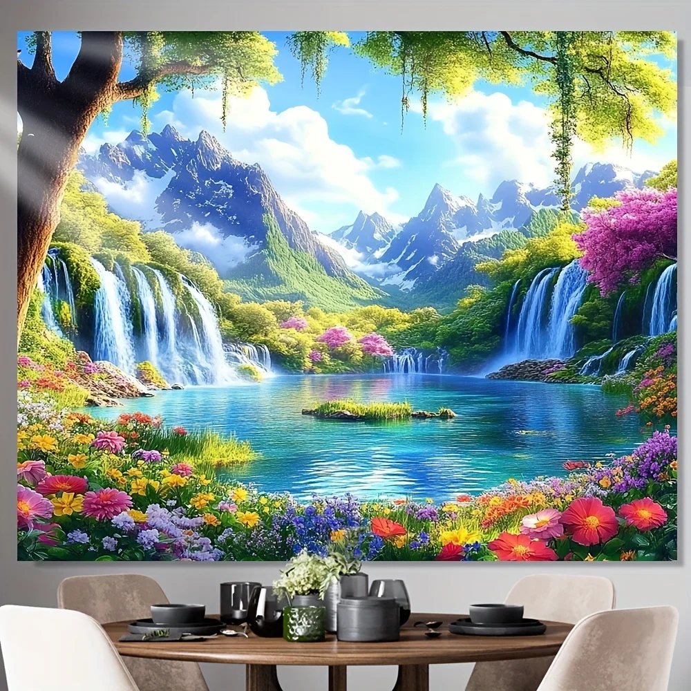 Tapestry Vibrant Waterfall Garden Wall Mural Perfect For Indoor And Outdoor Use In A Home Or Office