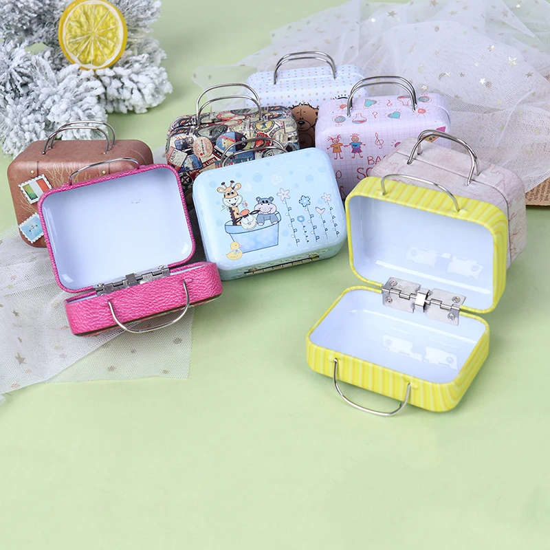 Fashion Metal Mini Suitcase for Dolls Miniature Toys Trunk Dollhouse Decoration