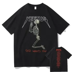 Men's T-shirt God Wants You Kanye West Double Sided Printed T-shirt Streetwear Skull Graphic Short Sleeve Oversized Men Clothes