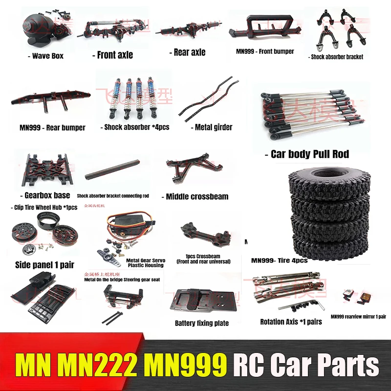 MN MN222 MN999 RC Car Parts SCX10 Accessories Original Tires Servo Shock Absorber Girder Wheel Hub Pull Rod Frame Front Bumper