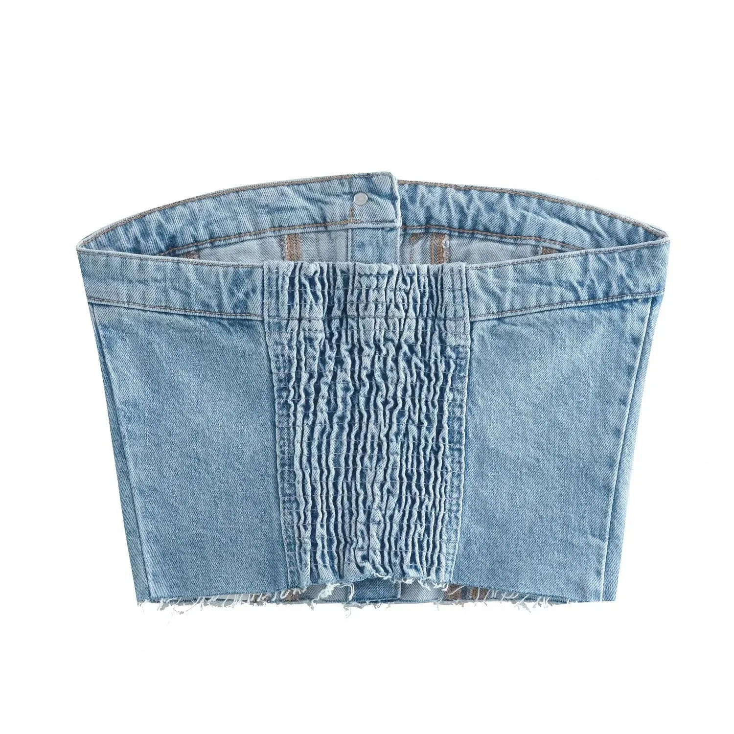 

Sexy Crop Top Street Sle ort Denim Tube Top Trendy ket Detail Color Casual Women's Faion