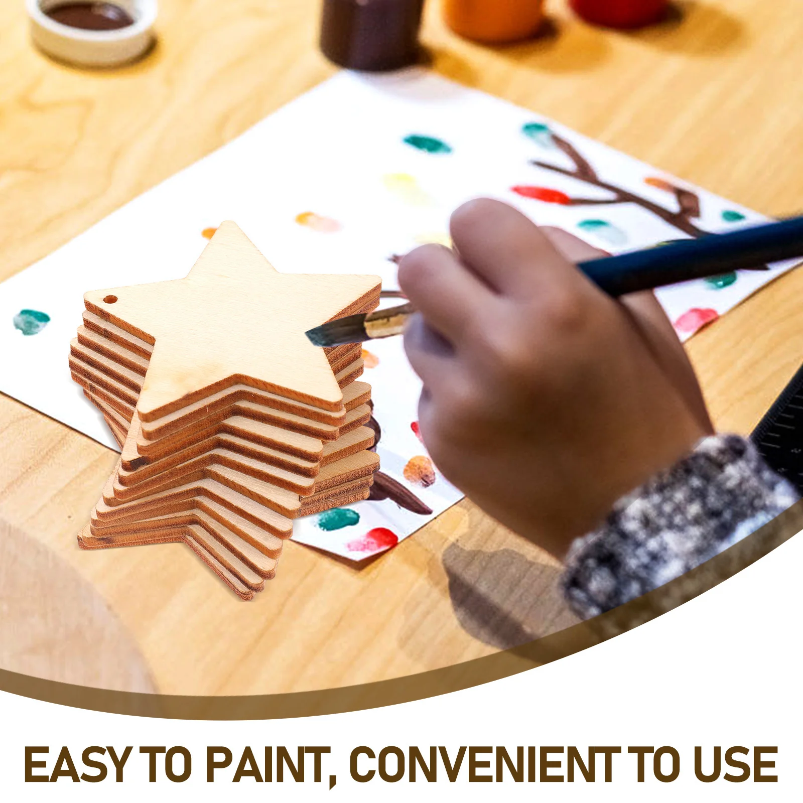 

50Sets Unfinished Wood Star Tags Pentagram Cutouts DIY Craft Embellishments Natural Wooden Slices for Home Study Living Room