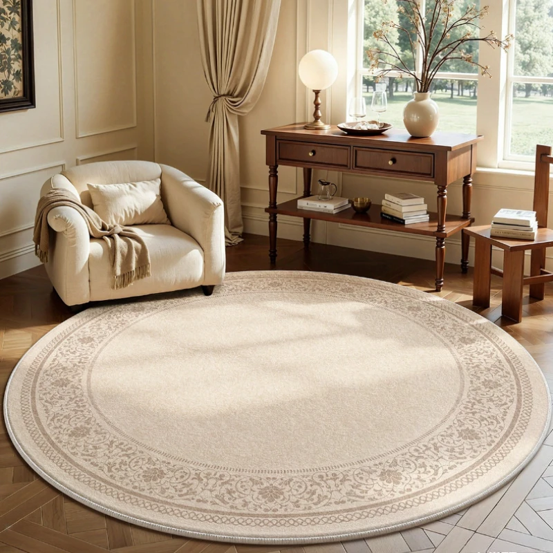 French Style Bedroom Decor Round Carpet Fluffy Soft Carpets for Living Room Thick Plush Bedside Floor Mat Washable Cloakroom Rug