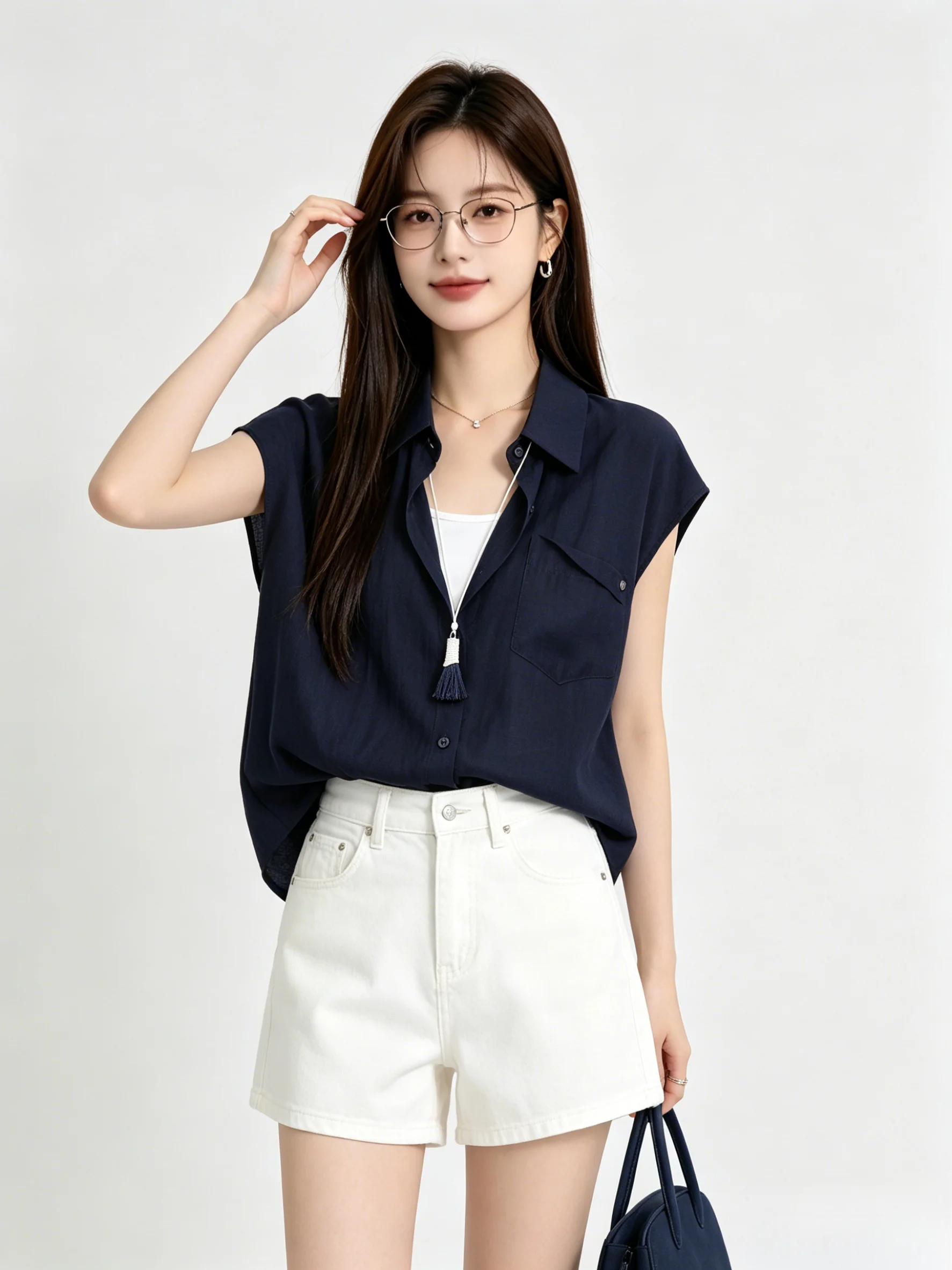 

Fashionable Collar Shirt Korean Style Short Sleeve Loose Fit Breathable Summer Work Commute Style Fake Two-Piece Shirt