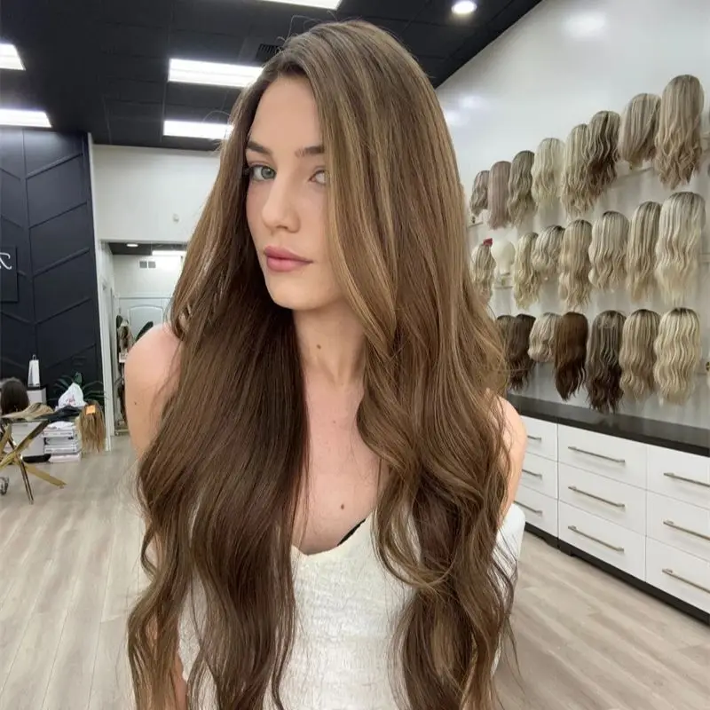 باروكة نسائية 13x4 الجزء الأوسط أومبير براون شعر مستعار أشقر لينة الطبيعية الاصطناعية الدانتيل شعر مستعار أمامي خط شعري طبيعي مقطّع مسبقًا 28 بوصة #4