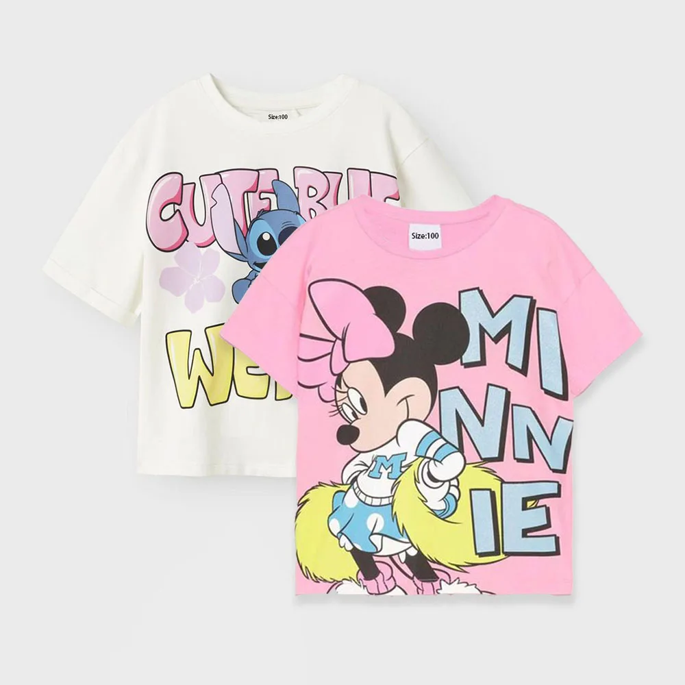 

Cute Minnie Mouse Baby Girl Tshirts Summer Stitch Angel Print Short Sleeve Tee Toddler Girl Clothes
