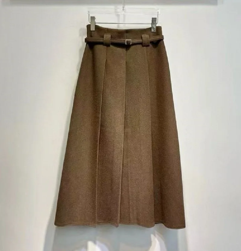 Gonne lunghe di nuovo arrivo 2025 Moda invernale Donna Cintura Patchwork Casual Party Lungo Maxi Khaki Grigio Nero Gonne a pieghe di lana