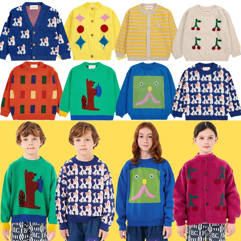 

24 New Autumn Winter Children's Clothing Girl Embroidery Sweaters Boys Warm Sweater Kids Printed Trousers Sets for Children