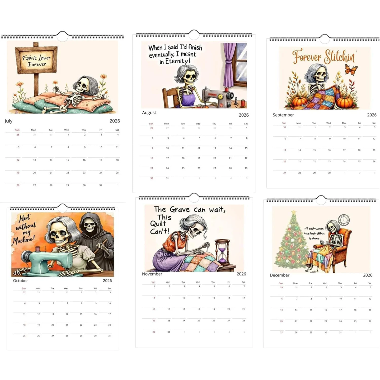 2026 الجمجمة الخياطة موضوع جدار التقويم القوطية ديكور المنزل مع طباعة عالية الدقة معلقة التقويم للديكور الداخلي