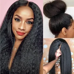 Perruque Lace Front Wig 360 naturelle malaisienne, cheveux crépus lisses, pre-plucked, avec baby-hairs, pour femmes africaines