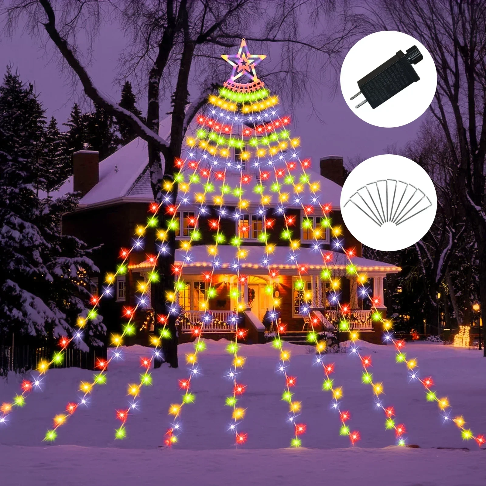 

Outdoor Christmas Decoration Star Waterfall String Lights,8 Brightness, 350 LED, 11.5 Feet, for Indoor and Outdoor Holiday Party