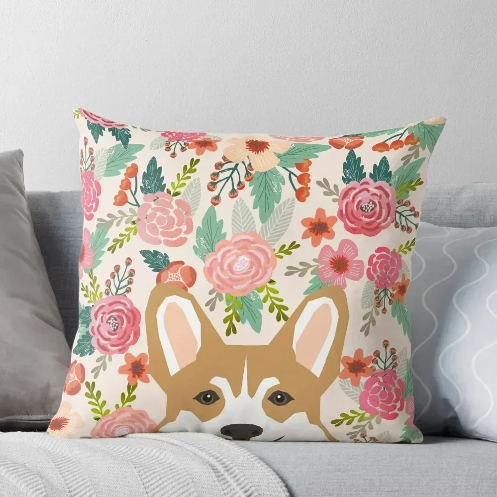 

Welsh Corgi florals spring flowers summer garden nature bloom corgi pet portrait gift for corgi owner must haves Throw Pillow
