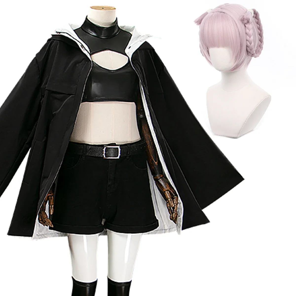 

Cosplay Call of The Night Anime Cosplay Costume Nazuna Nanakusa Vampire Black Coat Cloak Vest Wig Light Pink Braid Hair Hallowee